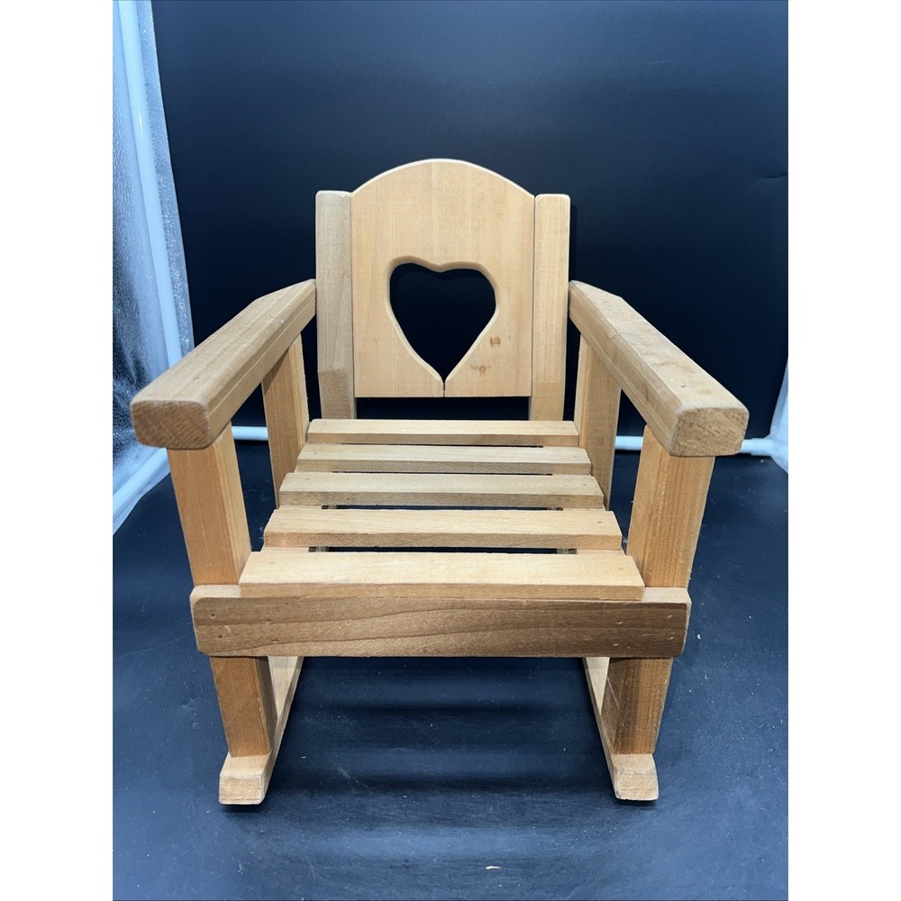 Wooden Doll Rocking Chair with Heart Cutout 11" Tall Back 9" Wide 4" Tall Seat